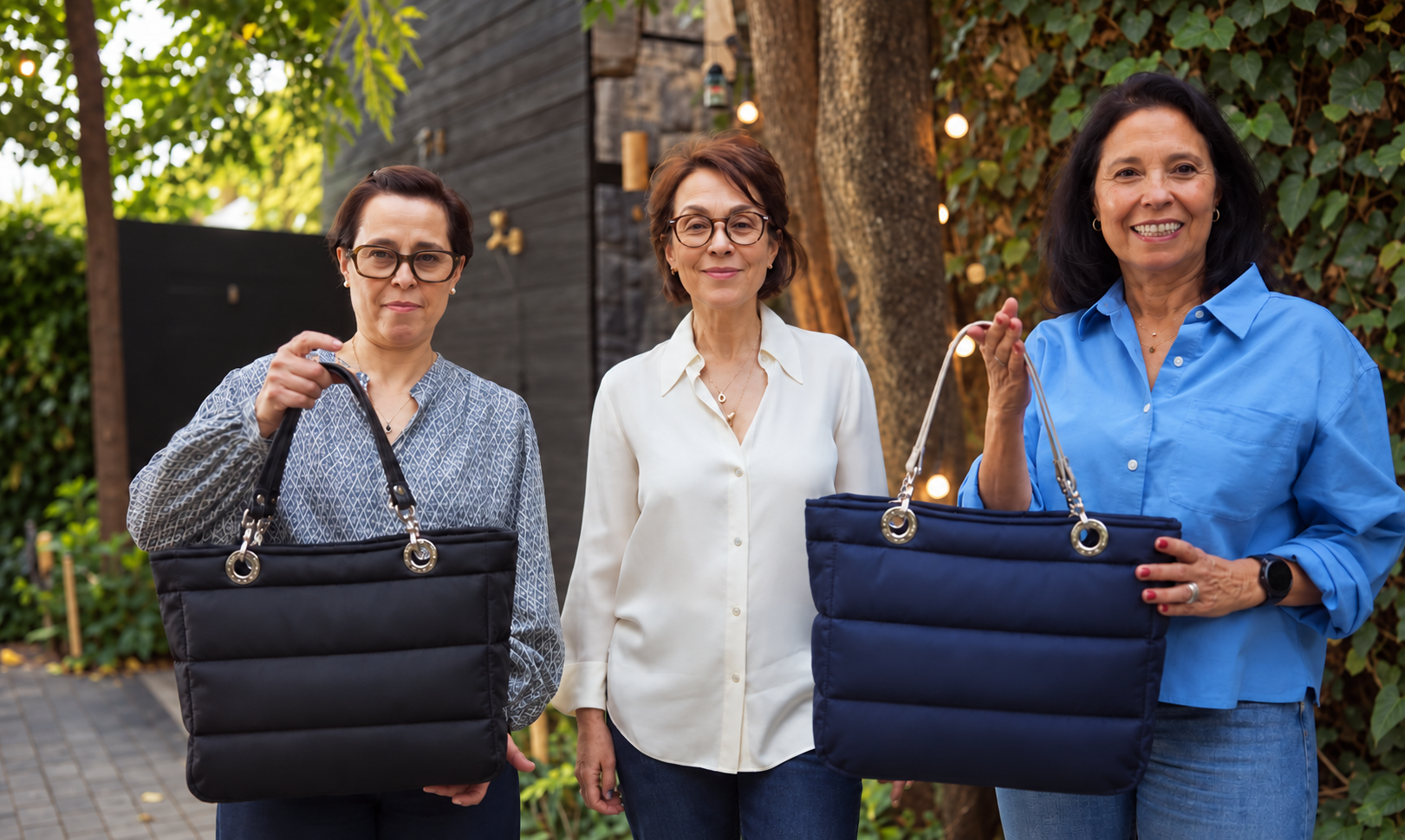 Las hermanas Gómez, creadoras de Sundar, con bolsas de la marca